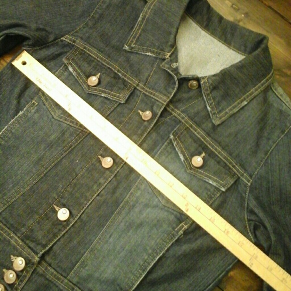 Small Bling Button Fitted Blue Jean Jacket - Picture 7 of 8